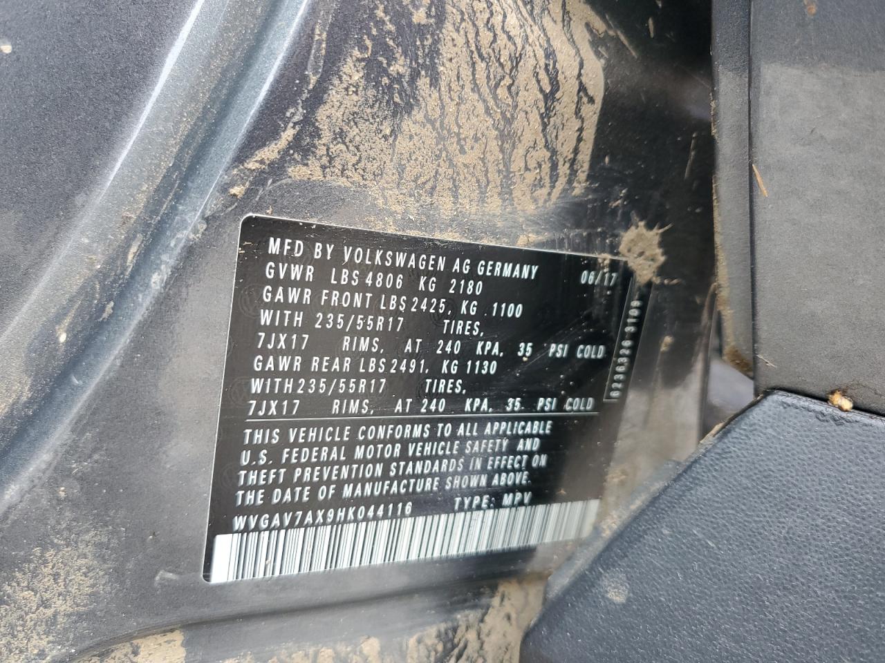 2017 Volkswagen Tiguan S VIN: WVGAV7AX9HK044116 Lot: 59347224