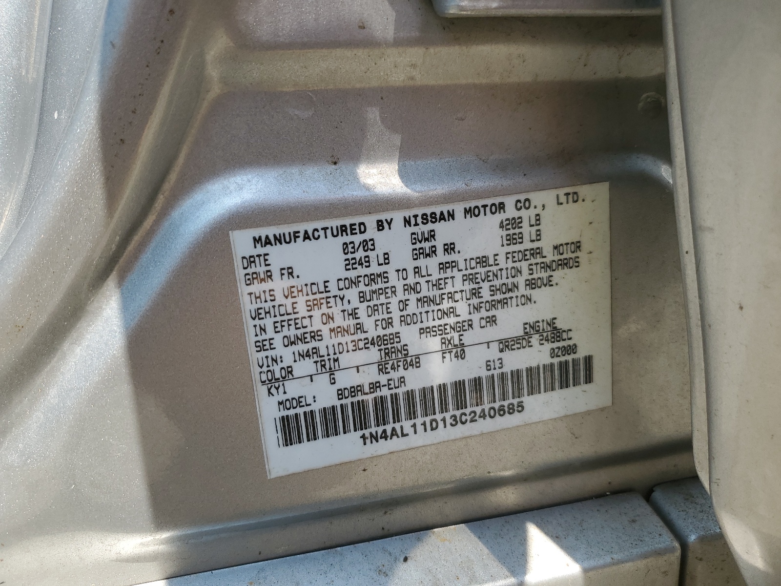1N4AL11D13C240685 2003 Nissan Altima Base