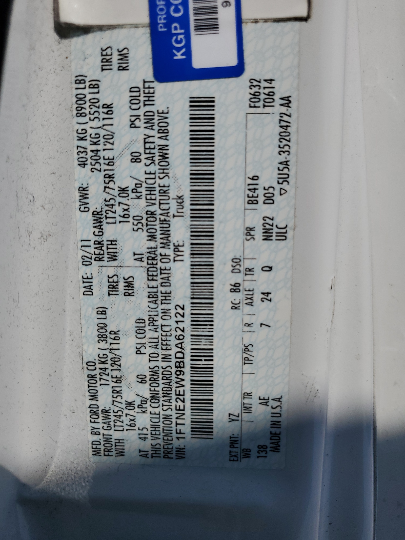 1FTNE2EW9BDA62122 2011 Ford Econoline E250 Van