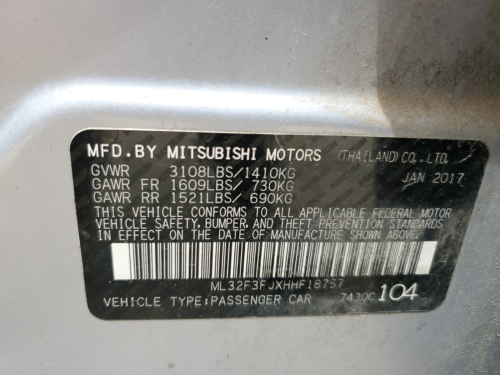 ML32F3FJXHHF18757 2017 Mitsubishi Mirage G4 Es