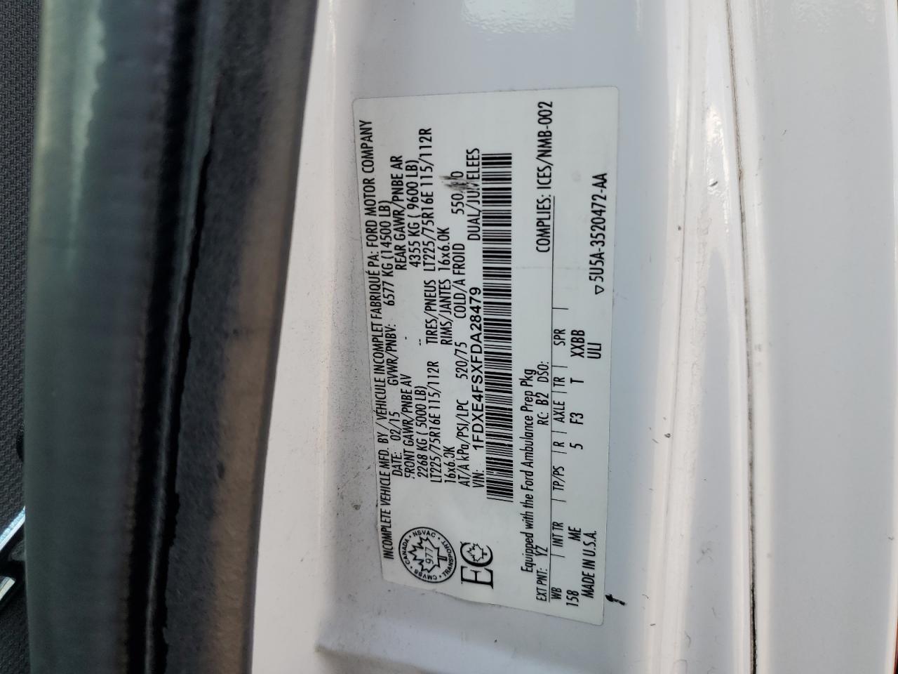 2015 Ford Econoline E450 Super Duty Cutaway Van VIN: 1FDXE4FSXFDA28479 Lot: 59903354