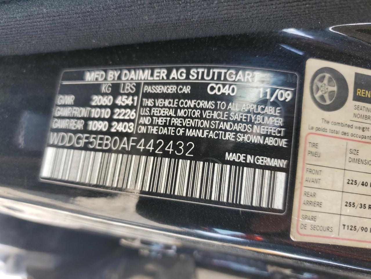 2010 Mercedes-Benz C 300 VIN: WDDGF5EB0AF442432 Lot: 58297174