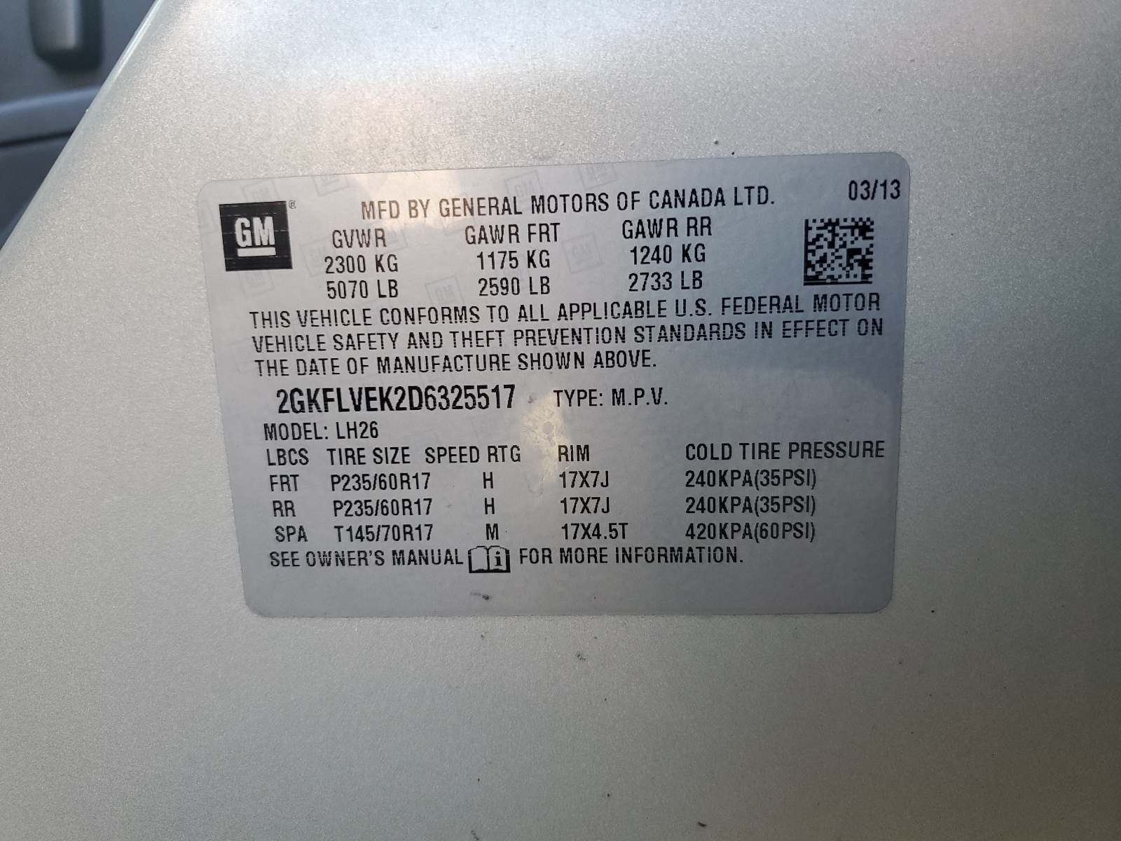 2GKFLVEK2D6325517 2013 GMC Terrain Slt