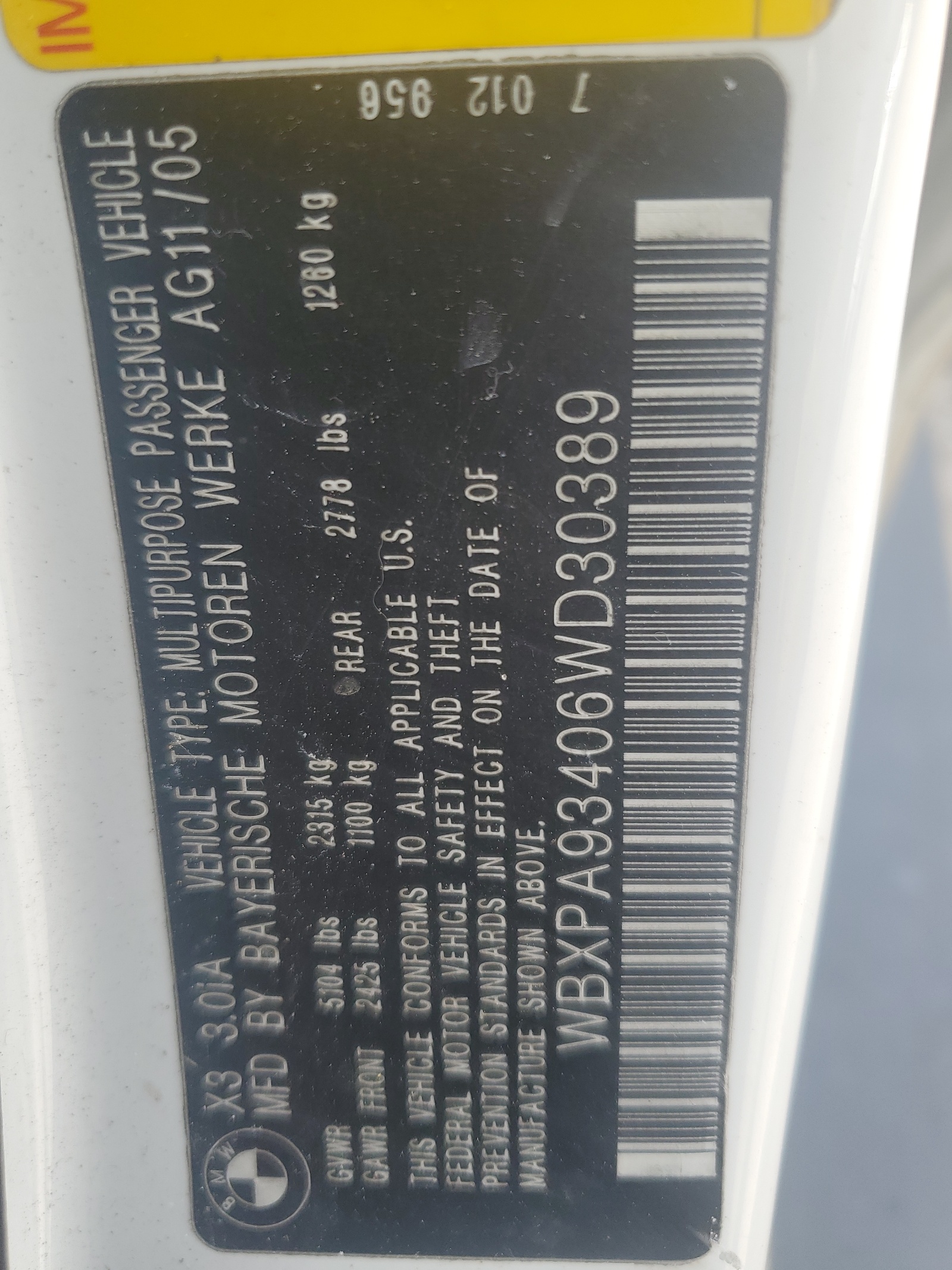 WBXPA93406WD30389 2006 BMW X3 3.0I