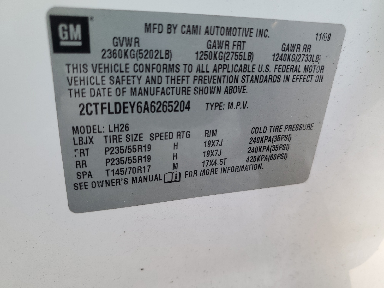 2CTFLDEY6A6265204 2010 GMC Terrain Sle