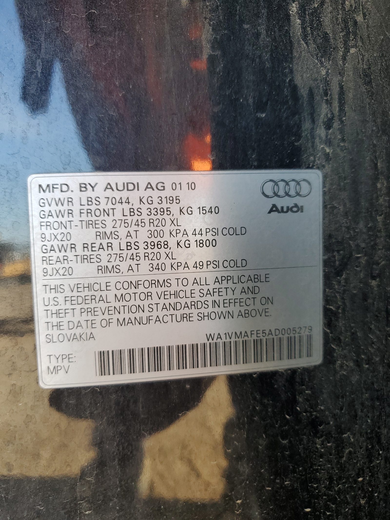 WA1VMAFE5AD005279 2010 Audi Q7 Prestige