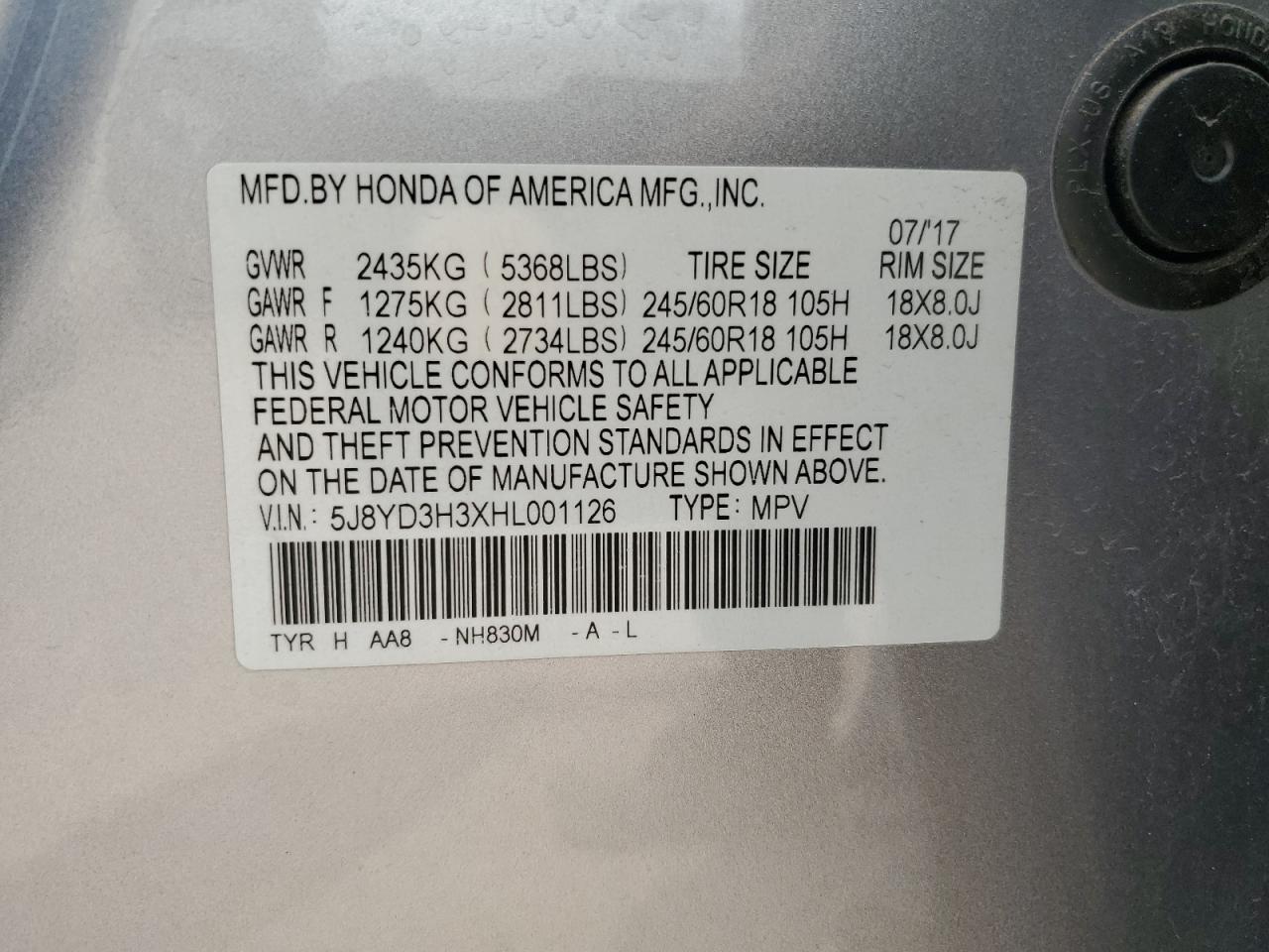 5J8YD3H3XHL001126 2017 Acura Mdx