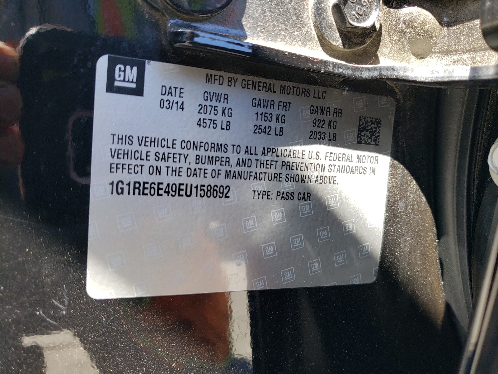 1G1RE6E49EU158692 2014 Chevrolet Volt