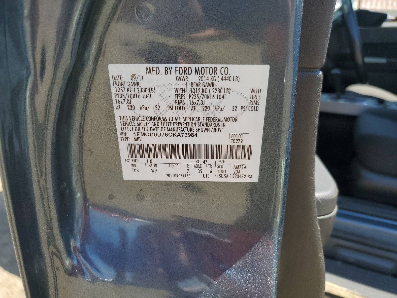 1FMCU0D76CKA73984 2012 Ford Escape Xlt