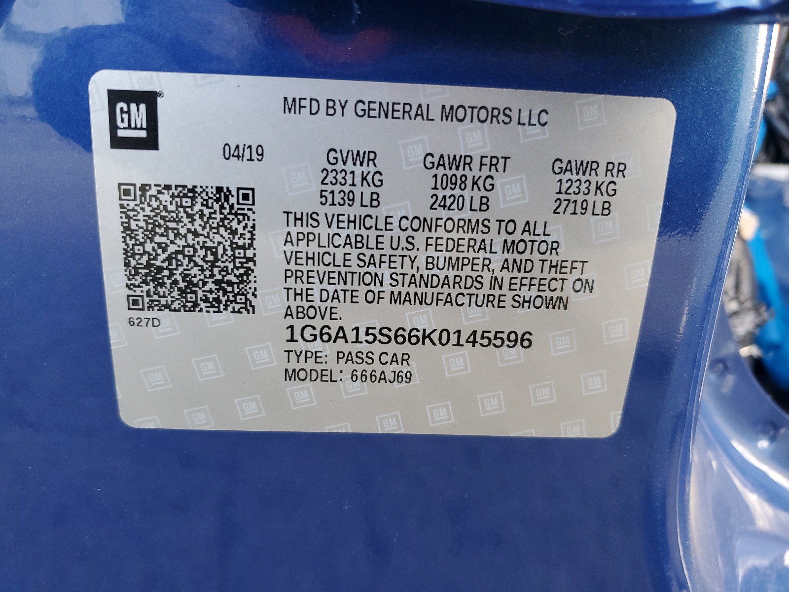 1G6A15S66K0145596 2019 Cadillac Cts-V