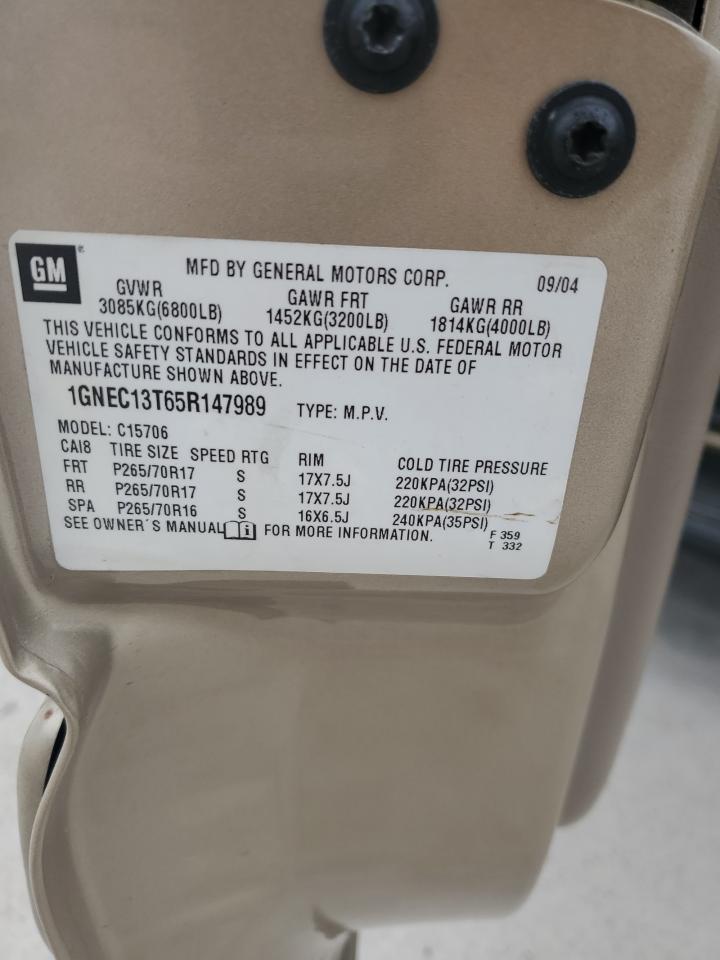 2005 Chevrolet Tahoe C1500 VIN: 1GNEC13T65R147989 Lot: 58408264