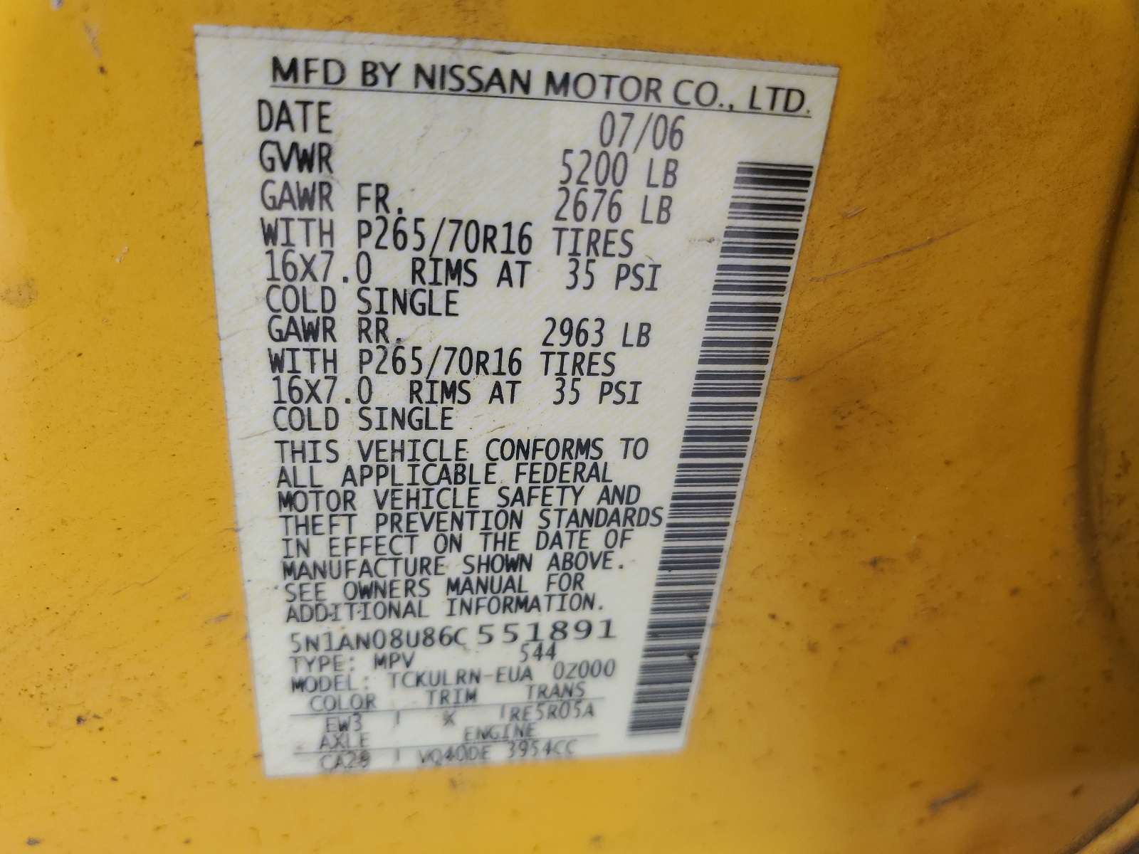 5N1AN08U86C551891 2006 Nissan Xterra Off Road