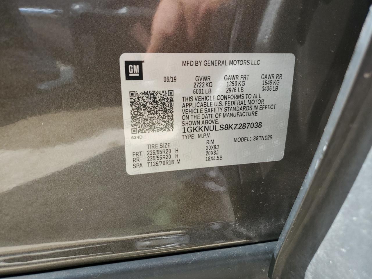 2019 GMC Acadia Slt-1 VIN: 1GKKNULS8KZ287038 Lot: 57624574