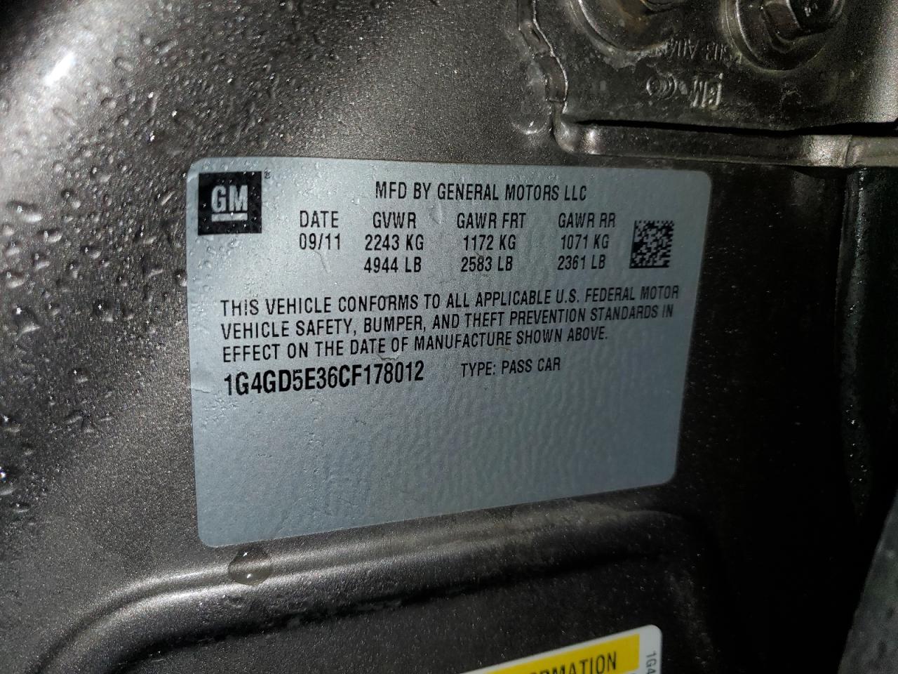 2012 Buick Lacrosse Premium VIN: 1G4GD5E36CF178012 Lot: 58251664