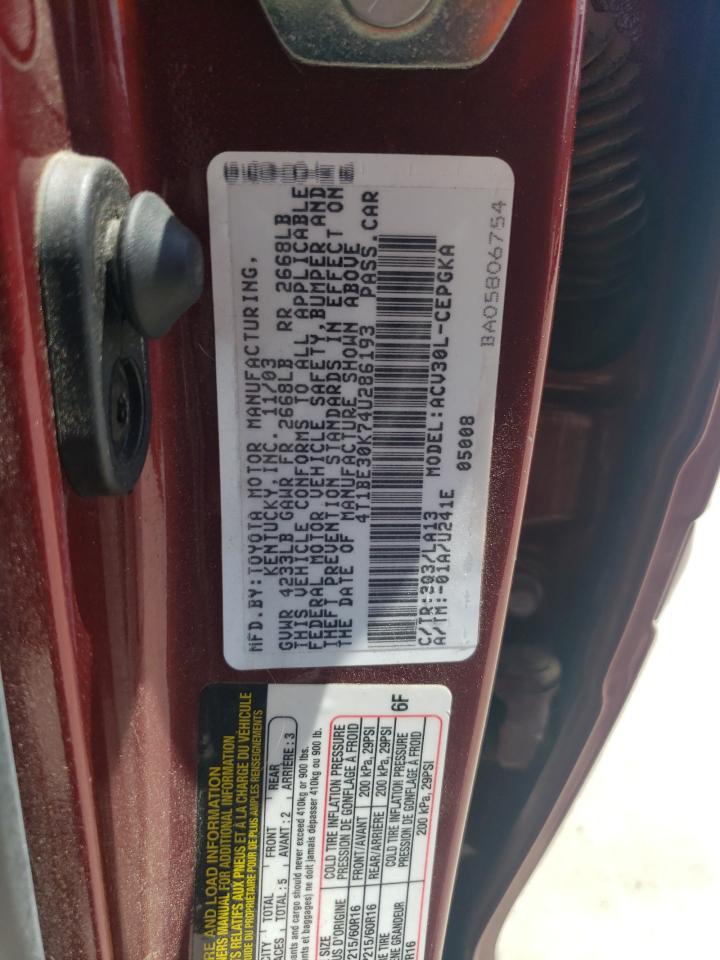 2004 Toyota Camry Le VIN: 4T1BE30K74U286193 Lot: 61145004