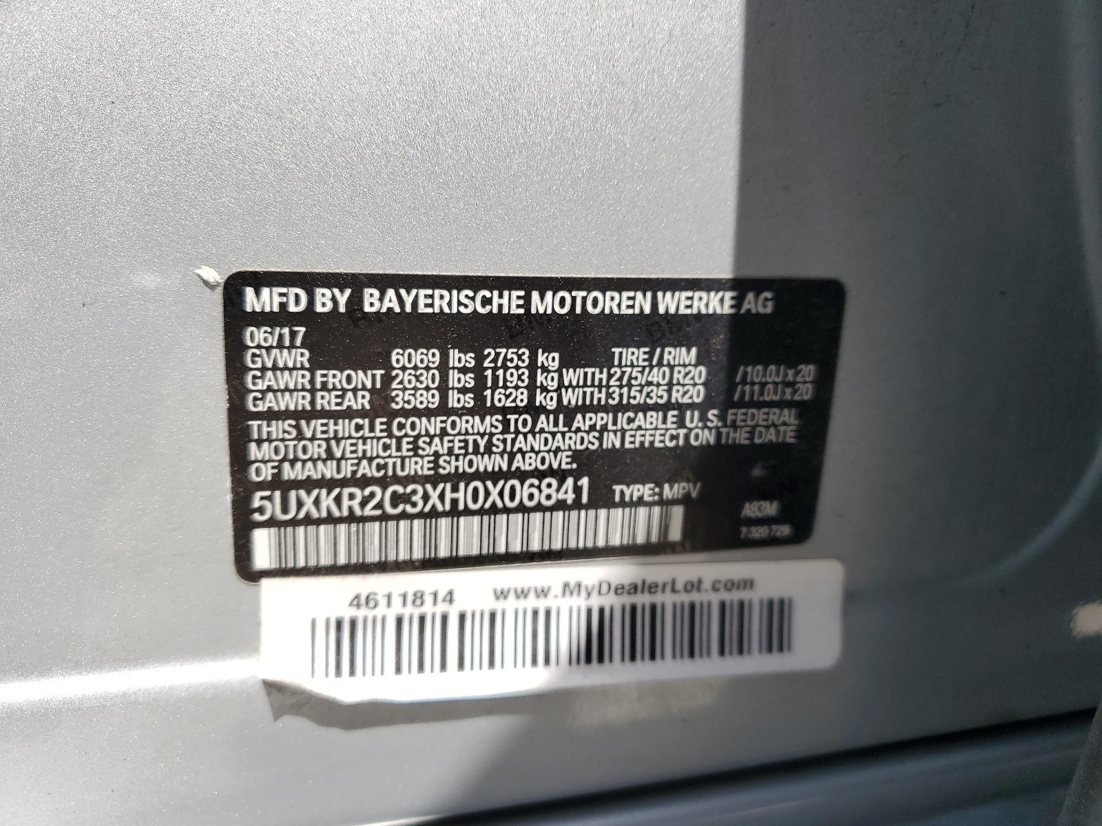 5UXKR2C3XH0X06841 2017 BMW X5 Sdrive35I