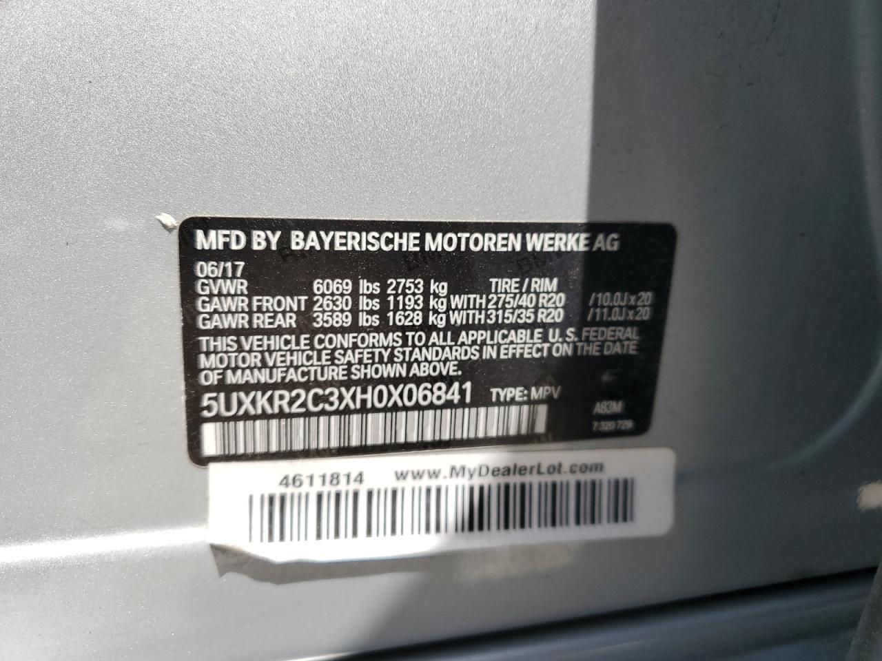 2017 BMW X5 Sdrive35I VIN: 5UXKR2C3XH0X06841 Lot: 60781064