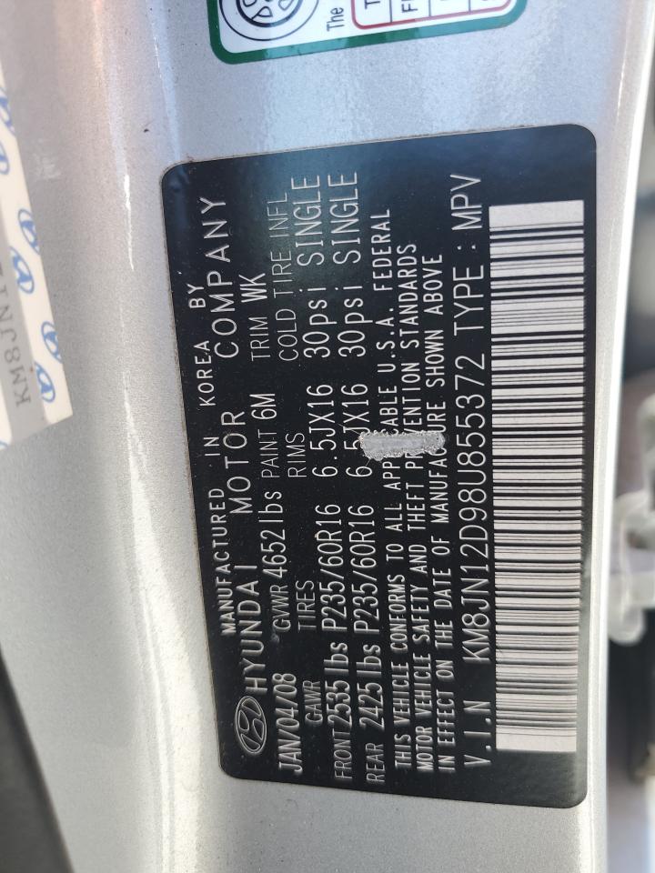 2008 Hyundai Tucson Se VIN: KM8JN12D98U855372 Lot: 57752664