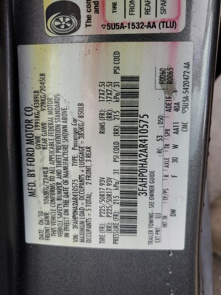 2010 Ford Fusion Se VIN: 3FAHP0HA2AR410575 Lot: 61236134