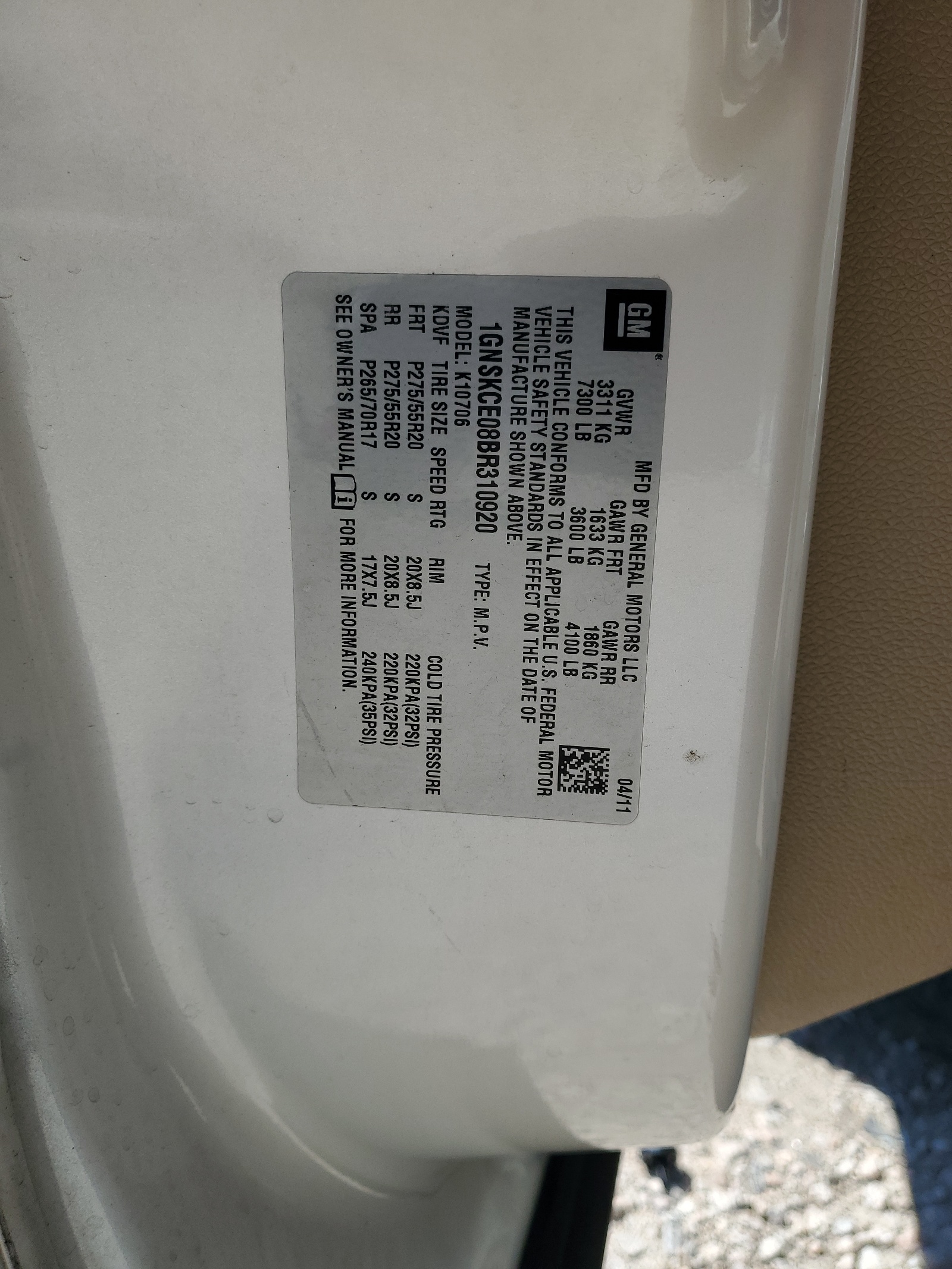 1GNSKCE08BR310920 2011 Chevrolet Tahoe K1500 Ltz