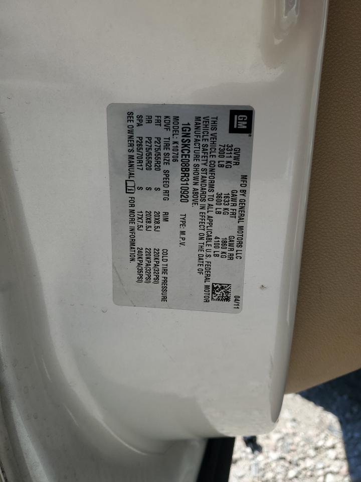 2011 Chevrolet Tahoe K1500 Ltz VIN: 1GNSKCE08BR310920 Lot: 58446604