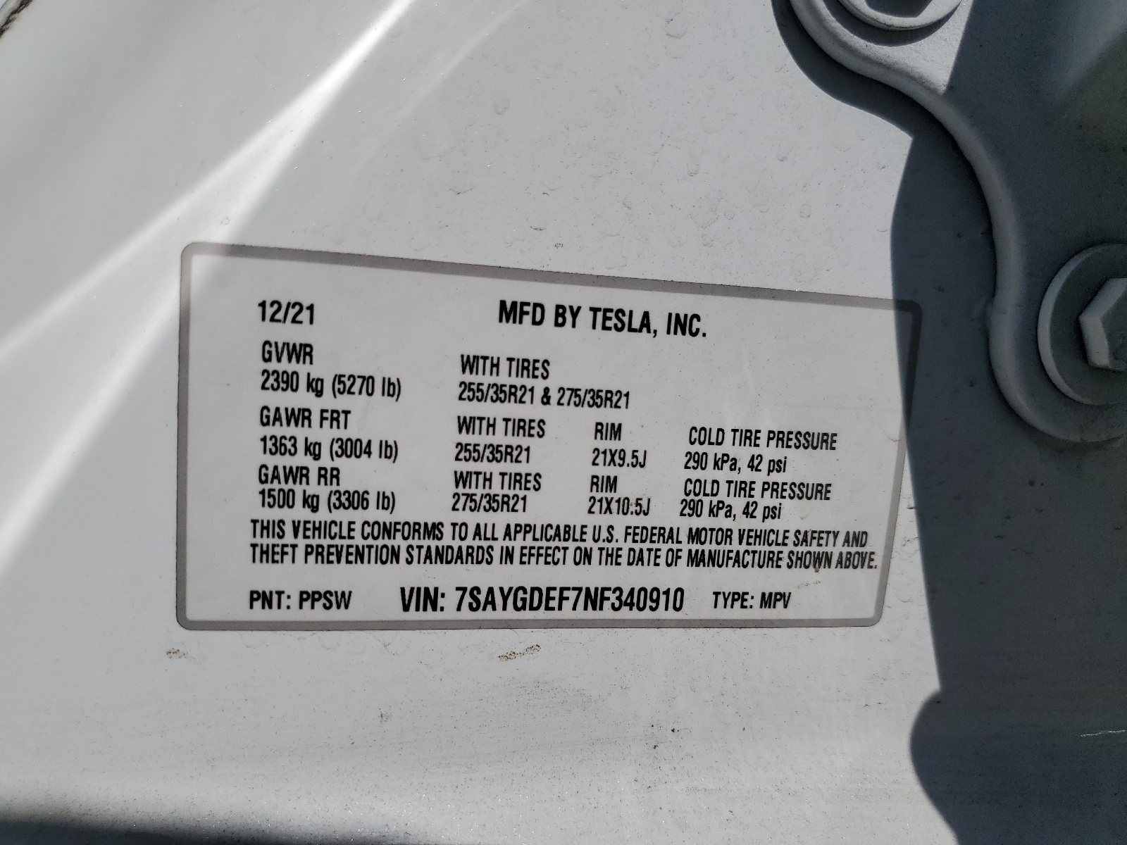 7SAYGDEF7NF340910 2022 Tesla Model Y