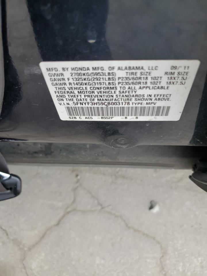 2012 Honda Pilot Exl VIN: 5FNYF3H59CB003178 Lot: 60877264