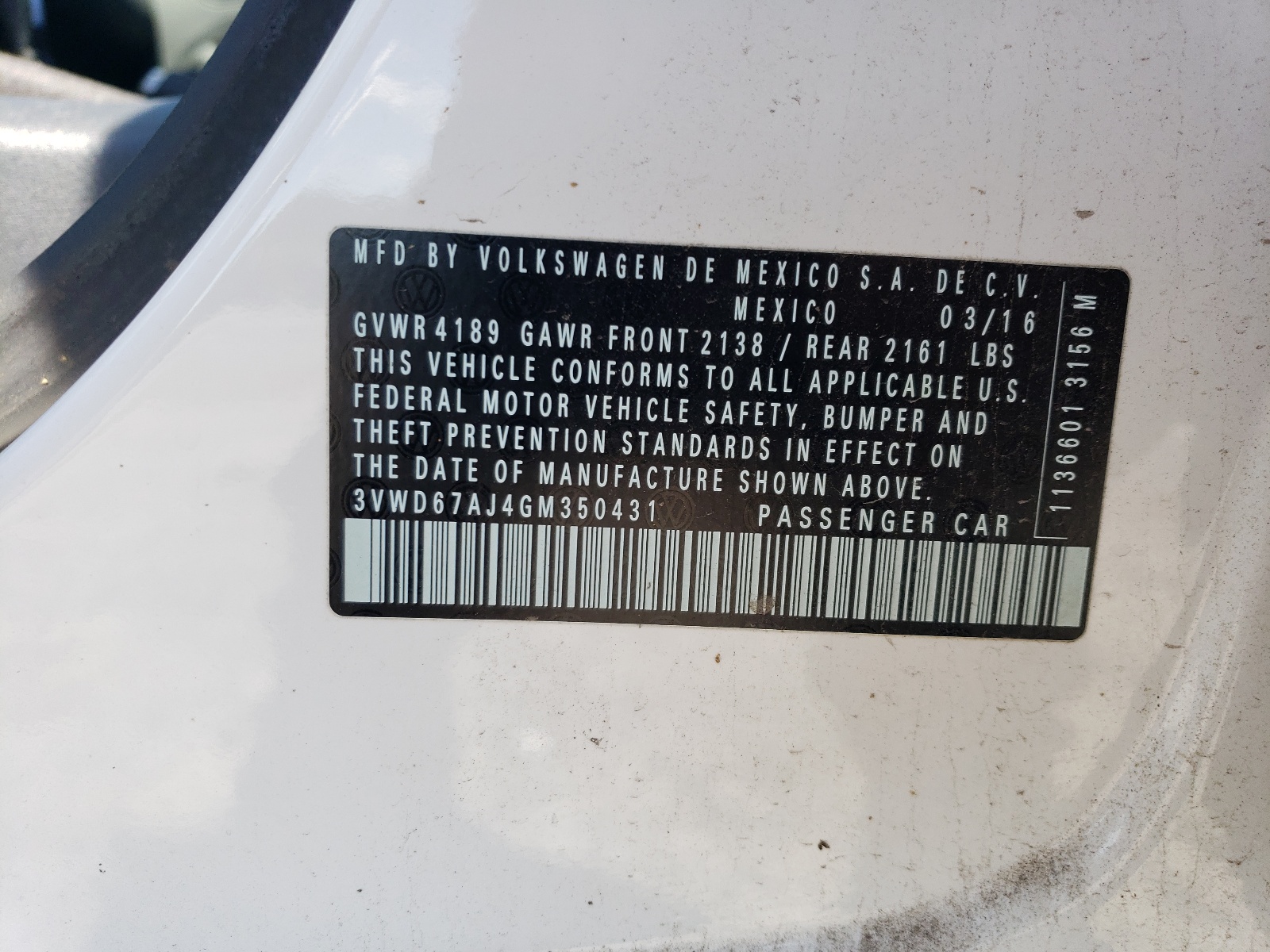 3VWD67AJ4GM350431 2016 Volkswagen Jetta Se