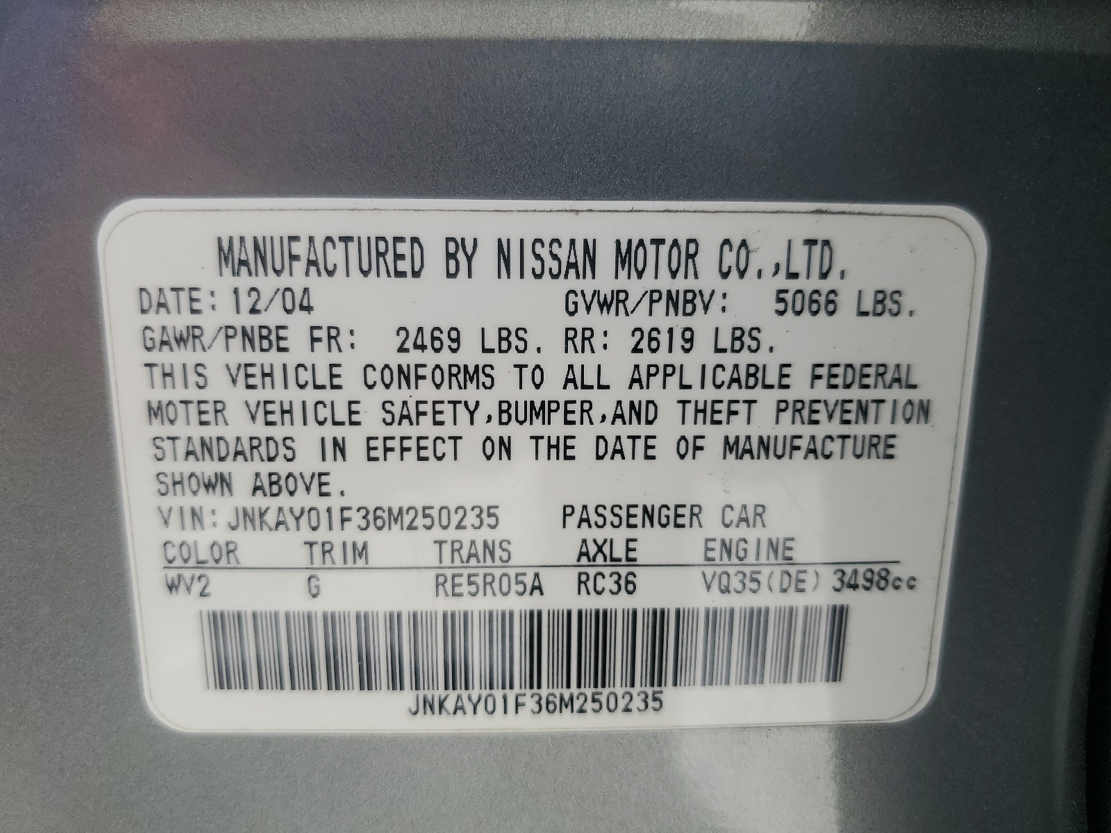 JNKAY01F36M250235 2006 Infiniti M35 Base