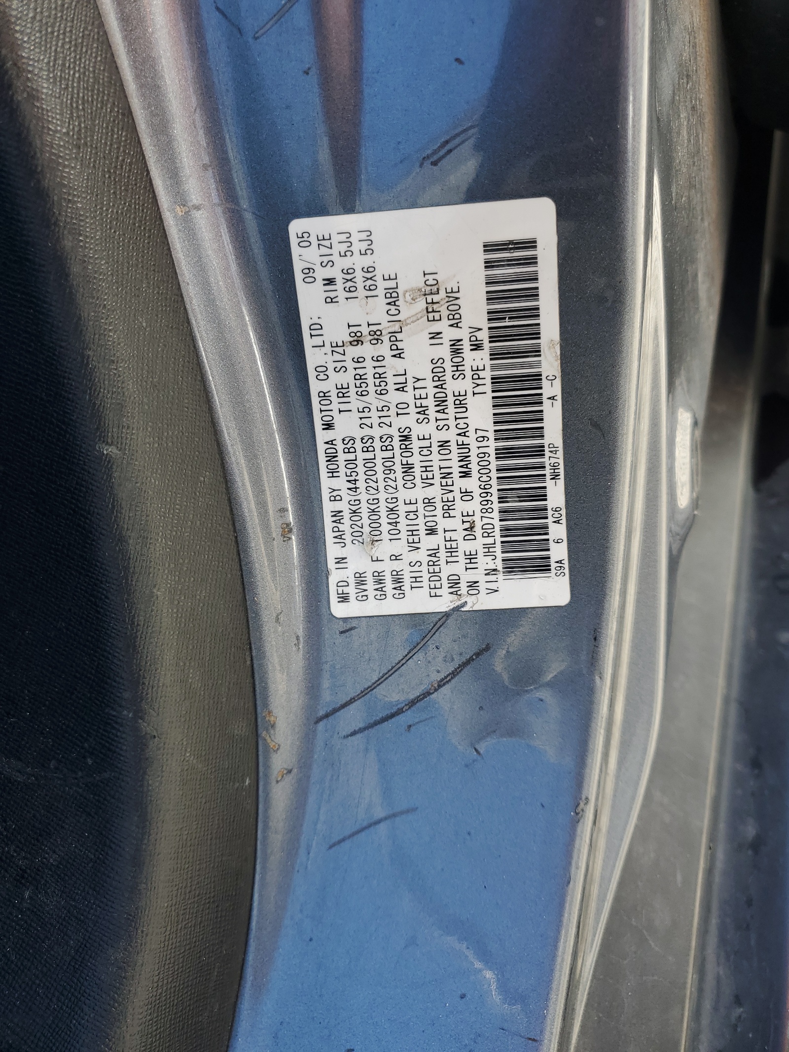 JHLRD78996C009197 2006 Honda Cr-V Se