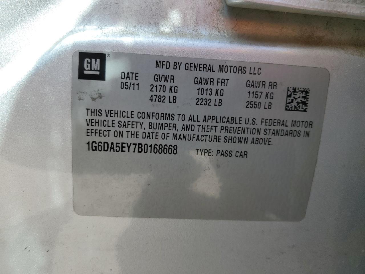 2011 Cadillac Cts VIN: 1G6DA5EY7B0168668 Lot: 60259744