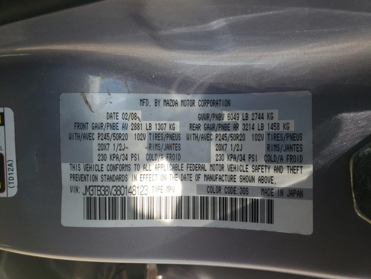 JM3TB38V380148123 2008 Mazda Cx-9