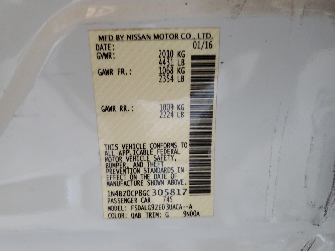 2016 Nissan Leaf Sv VIN: 1N4BZ0CP8GC305817 Lot: 57577544