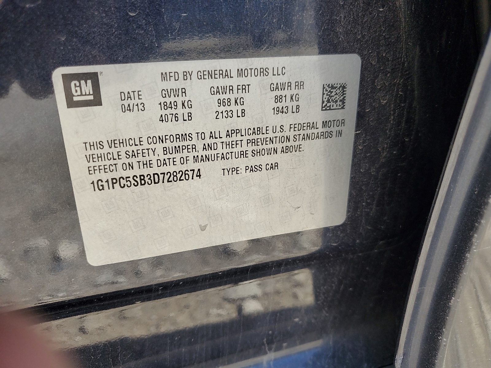 1G1PC5SB3D7282674 2013 Chevrolet Cruze Lt