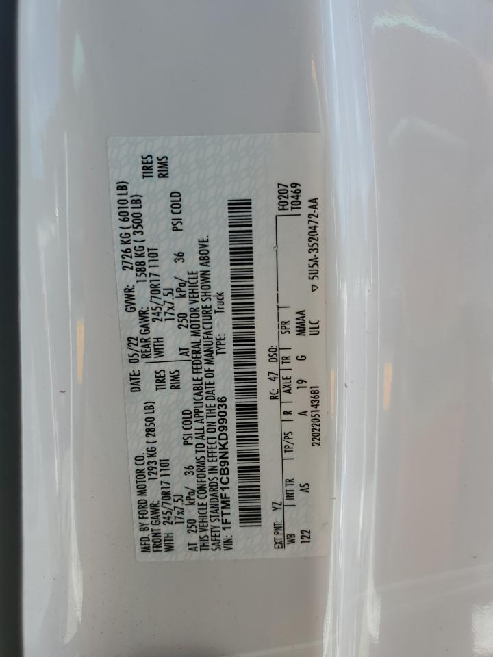 2022 Ford F150 VIN: 1FTMF1CB9NKD99036 Lot: 60031194