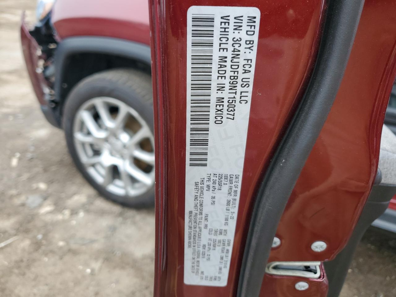 2022 Jeep Compass Latitude Lux VIN: 3C4NJDFB9NT150377 Lot: 57110954