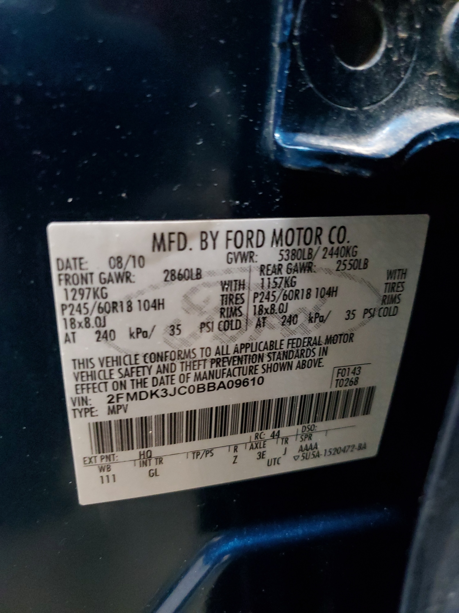 2FMDK3JC0BBA09610 2011 Ford Edge Sel