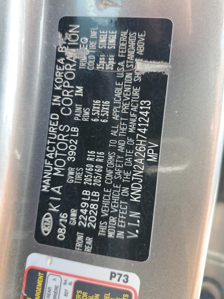 2017 Kia Soul VIN: KNDJN2A26H7412413 Lot: 57010314