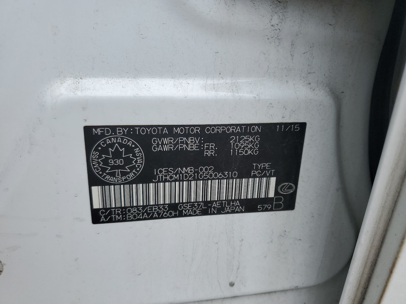 JTHCM1D21G5006310 2016 Lexus Is 300