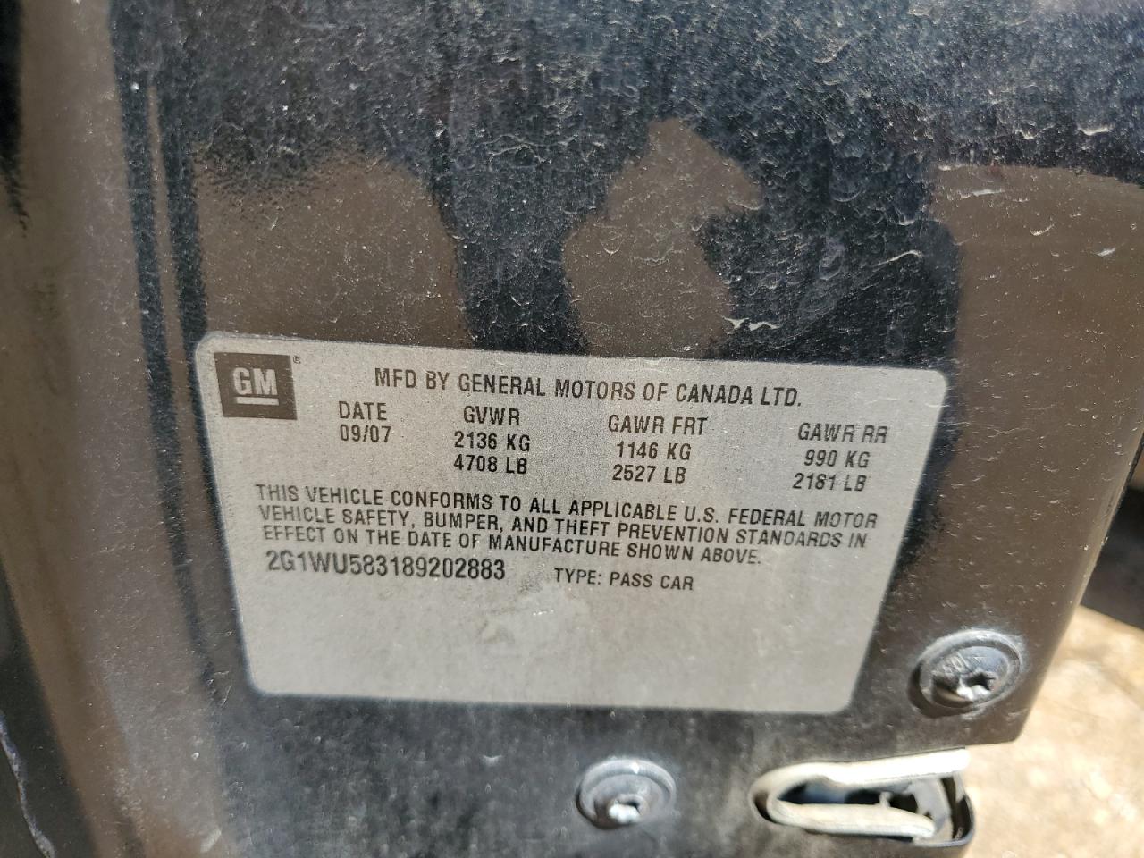 2008 Chevrolet Impala Ltz VIN: 2G1WU583189202883 Lot: 60657024