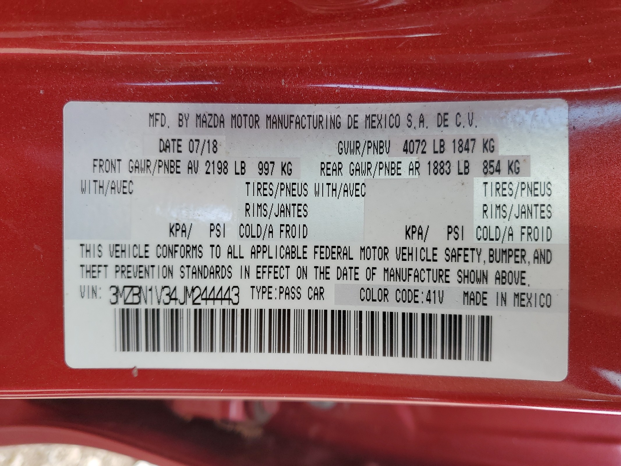 3MZBN1V34JM244443 2018 Mazda 3 Touring