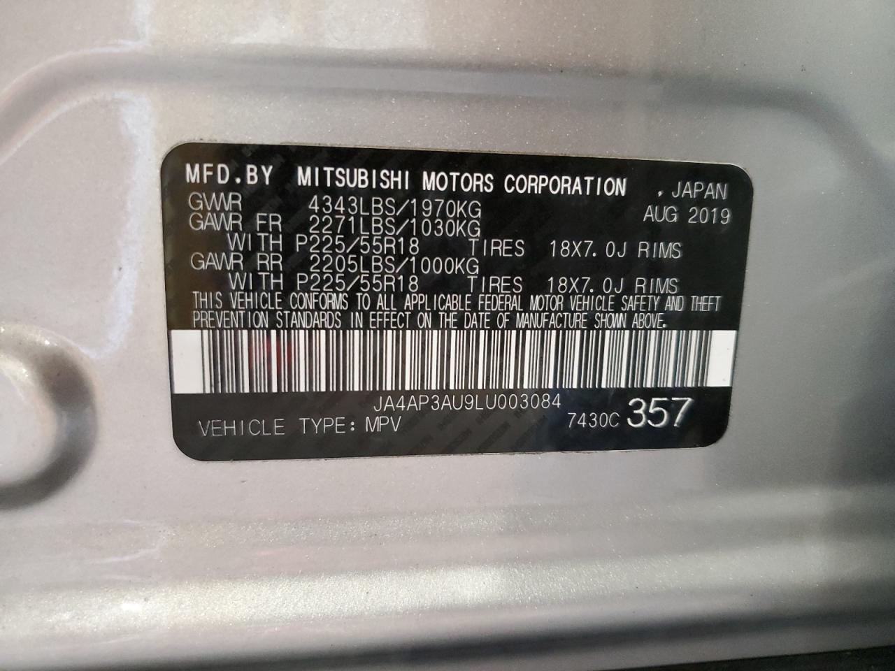 2020 Mitsubishi Outlander Sport Es VIN: JA4AP3AU9LU003084 Lot: 58891204