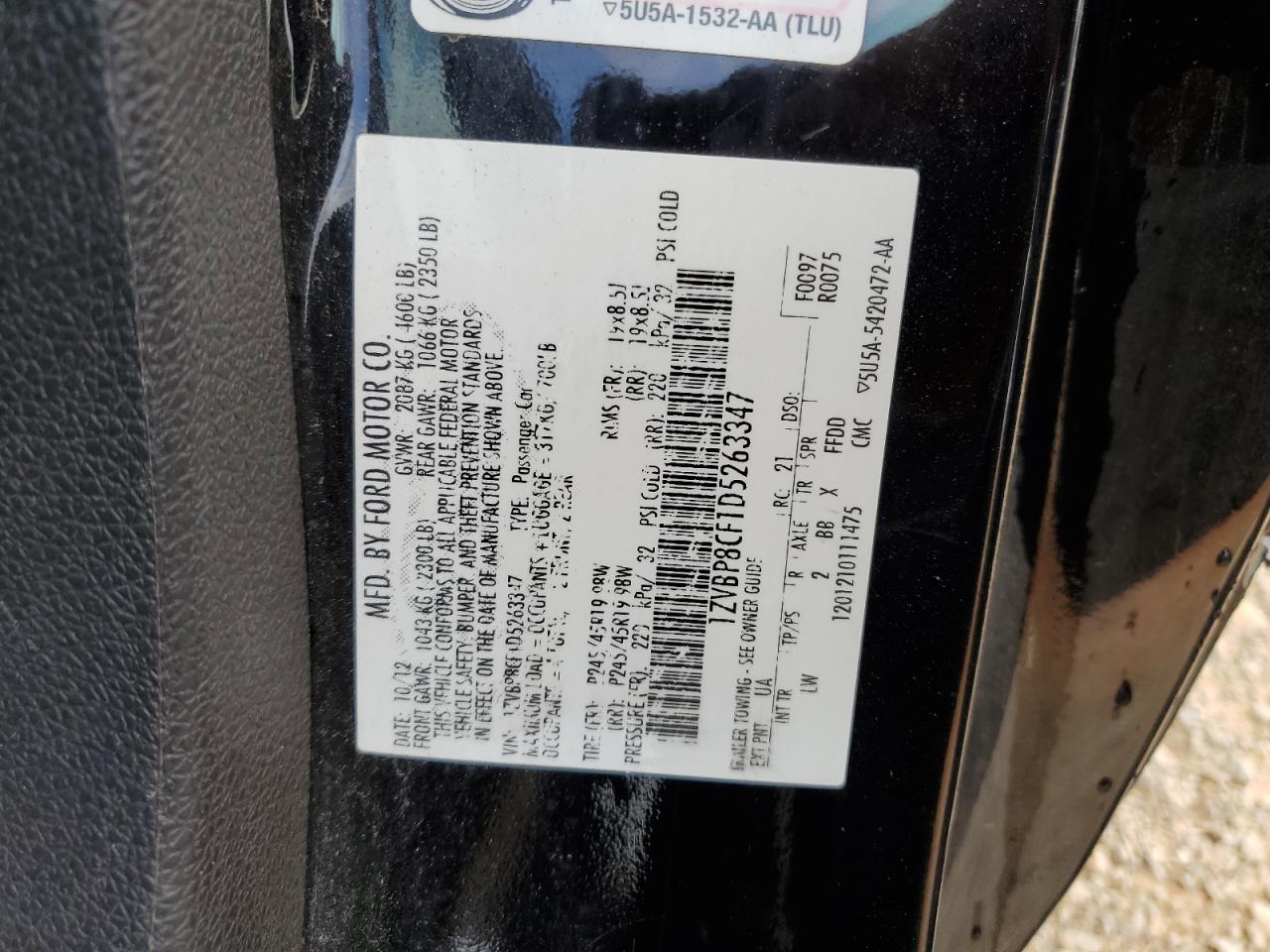 2013 Ford Mustang Gt VIN: 1ZVBP8CF1D5263347 Lot: 59652984