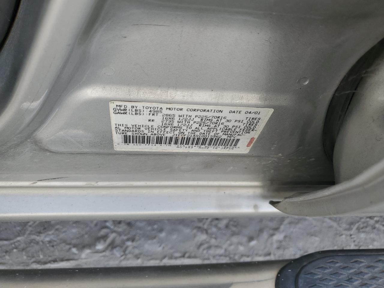 2001 Toyota Highlander VIN: JTEGF21A910015562 Lot: 60358854