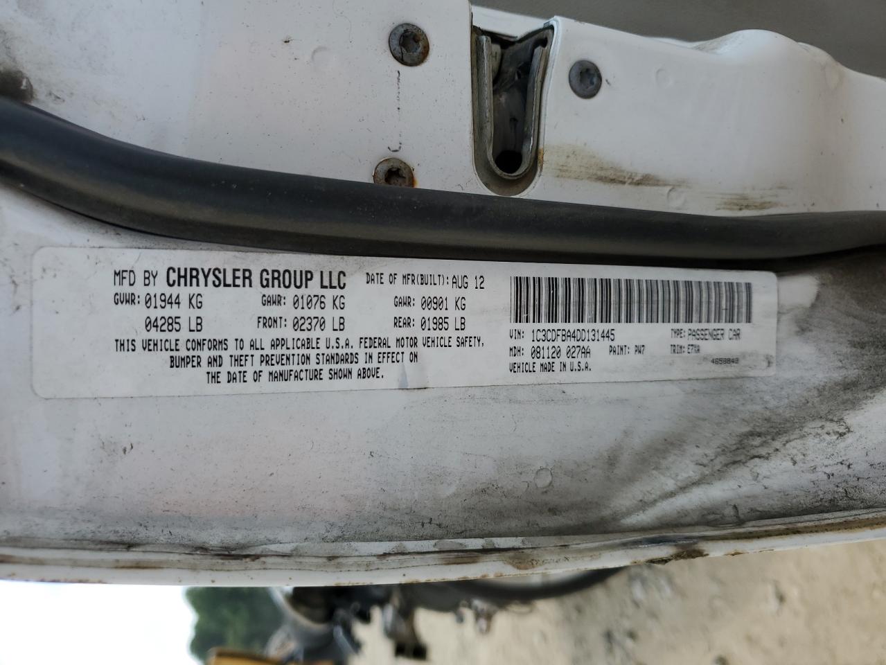 2013 Dodge Dart Sxt VIN: 1C3CDFBA4DD131445 Lot: 58660484