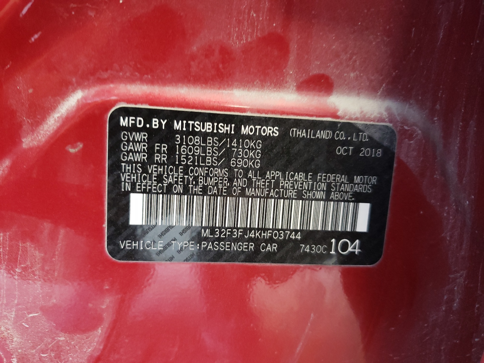 ML32F3FJ4KHF03744 2019 Mitsubishi Mirage G4 Es