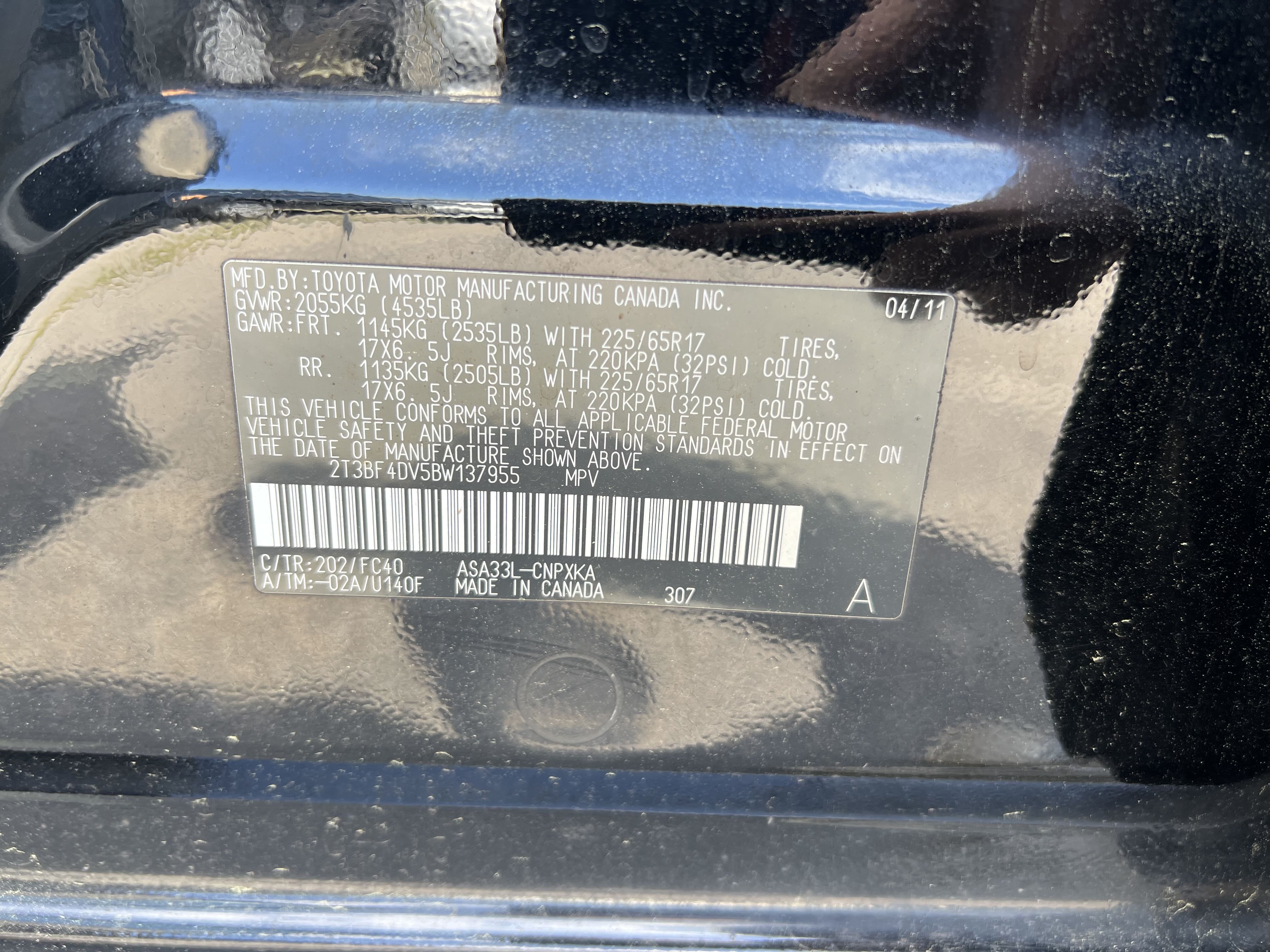 2T3BF4DV5BW137955 2011 Toyota Rav4