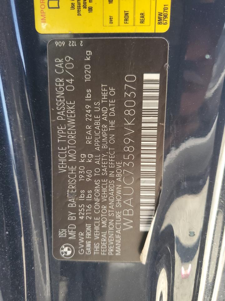 2009 BMW 135 I VIN: WBAUC73589VK80370 Lot: 59837524