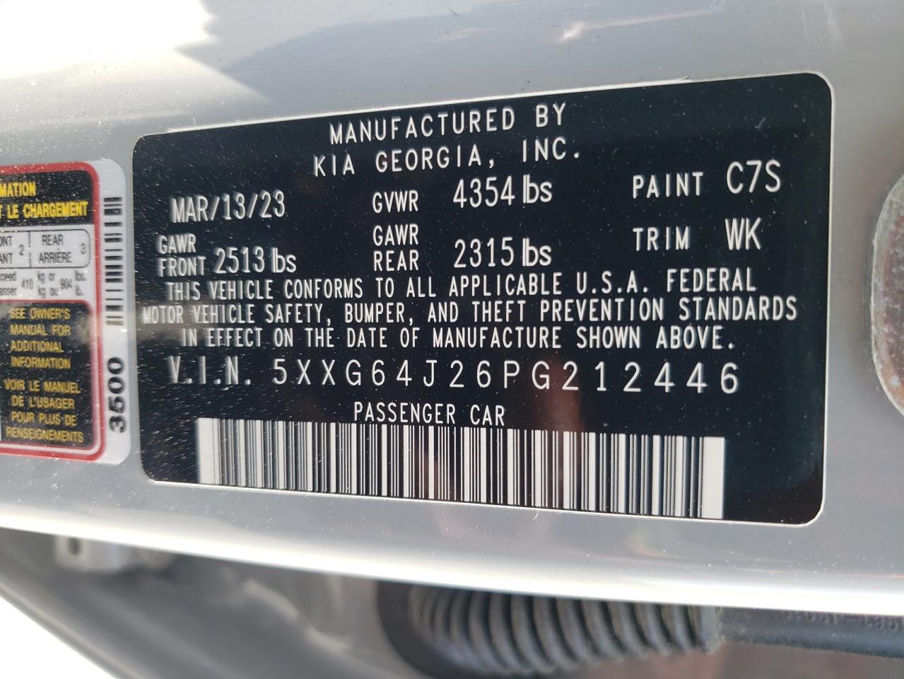 2023 Kia K5 Gt Line VIN: 5XXG64J26PG212446 Lot: 59064904