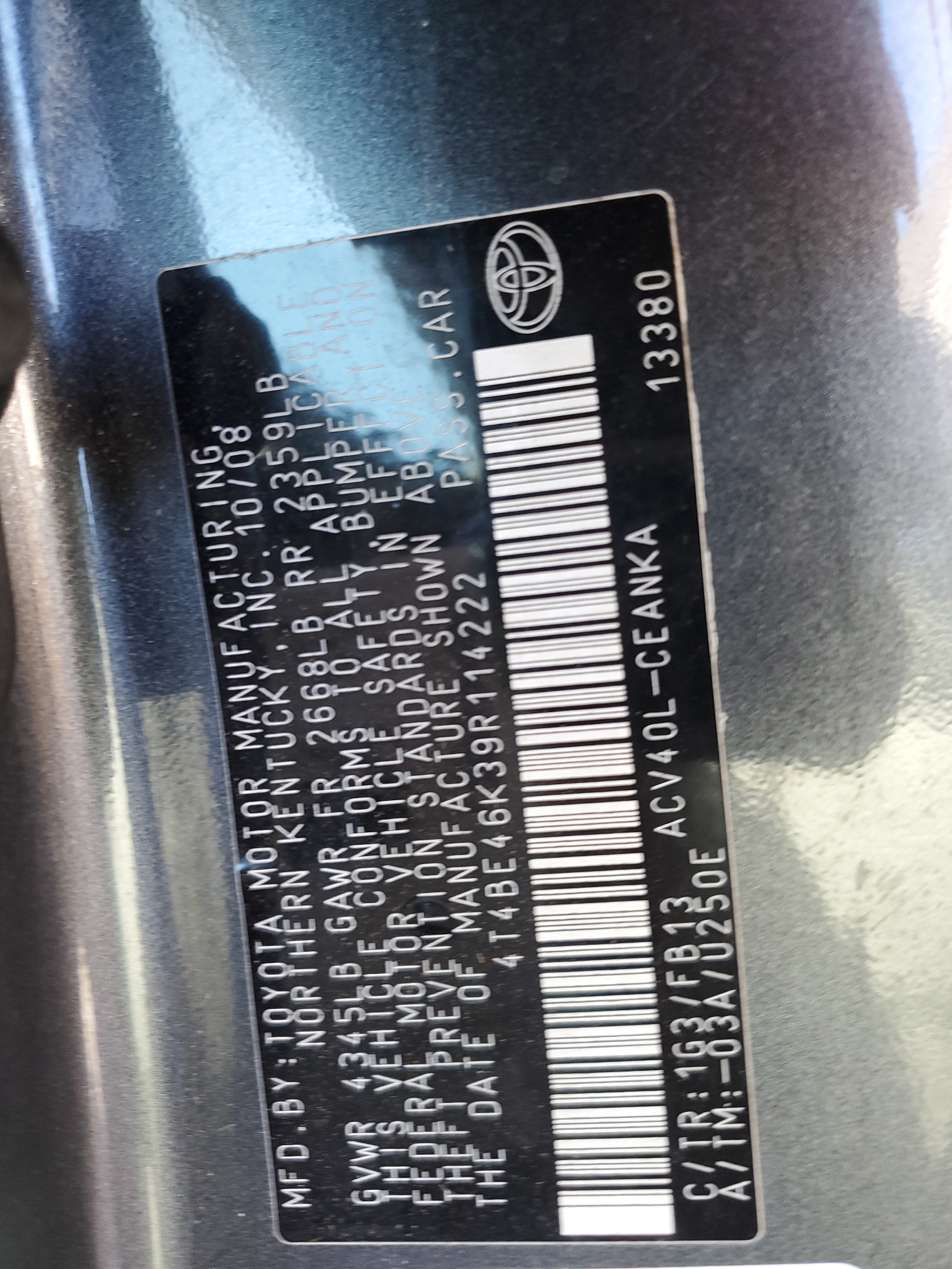 4T4BE46K39R114222 2009 Toyota Camry Base